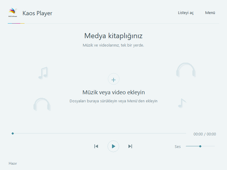 Kaos Player 1.4.0 uygulamasının güncel küçük pencere görünümü